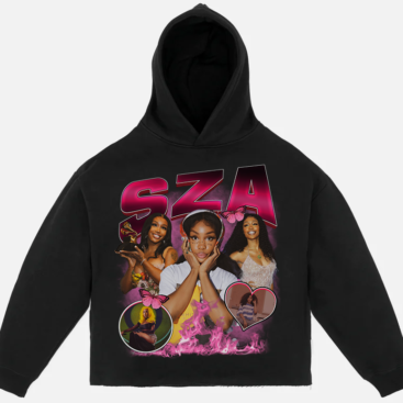 Black SZA Logo Printed Hoodie